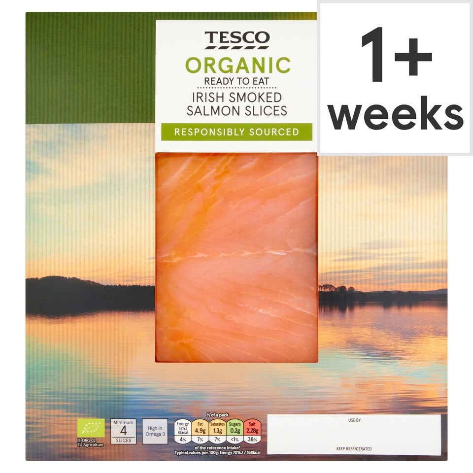 Tesco Organic Ready To Eat Irish Smoked Salmon Slices 100g 
