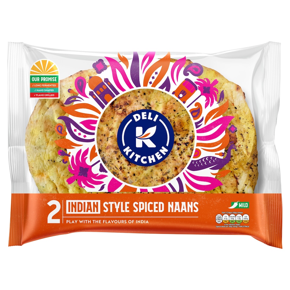 Deli Kitchen 2 Flame Baked Indian Naan Breads 400g