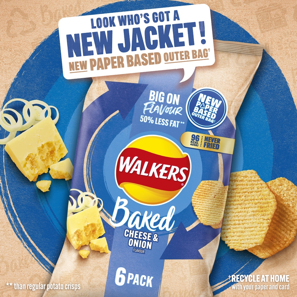 image 1 of Walkers Baked Cheese & Onion Multipack Crisps 6x22g