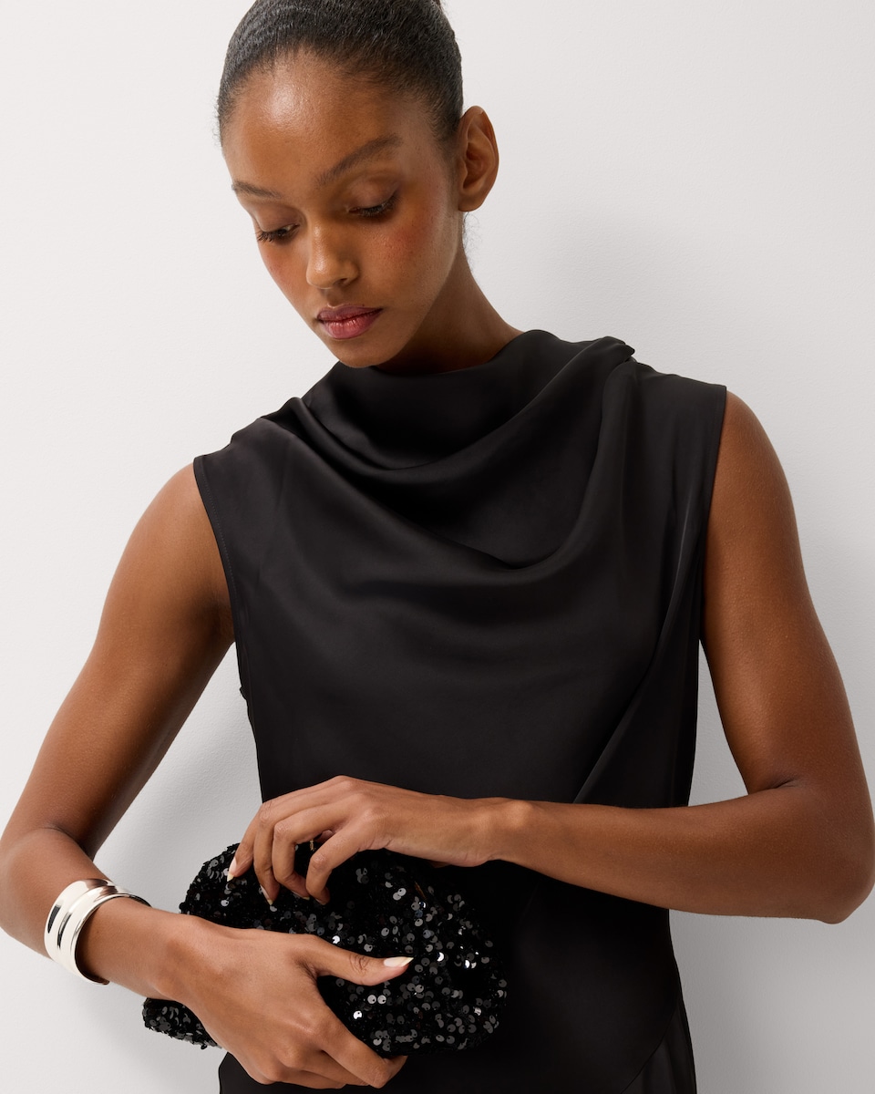 image 1 of F&F Satin Cowl Neck Midi Dress in Black