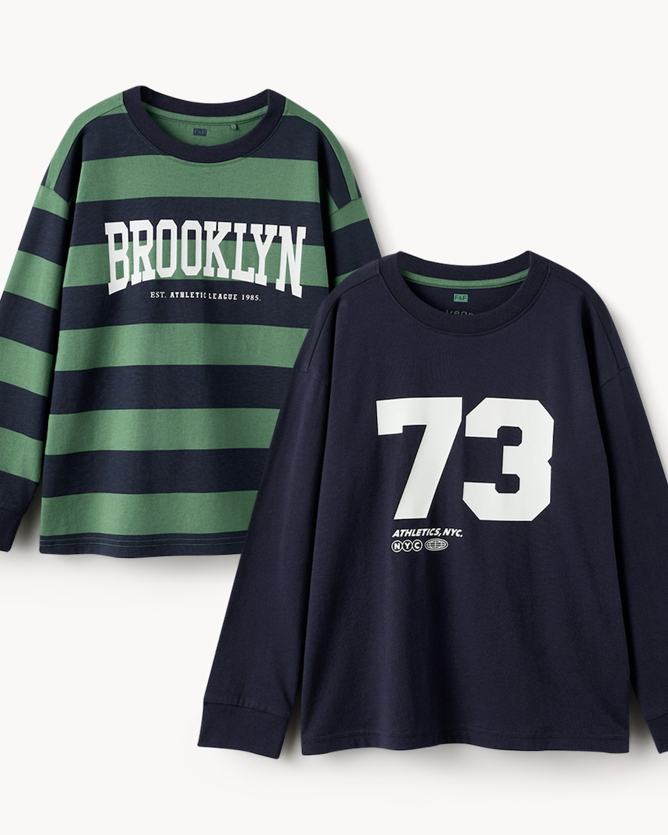 image 1 of F&F Boys 2-Pack Pure Cotton Pyjama Sets in Multi
