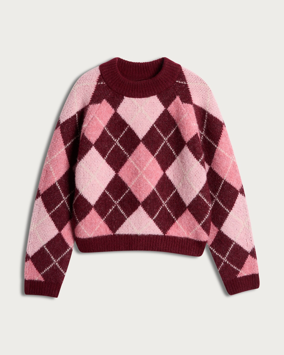 image 1 of F&F Girls Argyle Knitted Jumper in Multi Pink