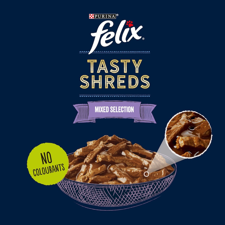 image 1 of Felix Tasty Shreds Cat Food Mixed Selection In Gravy 40X80g