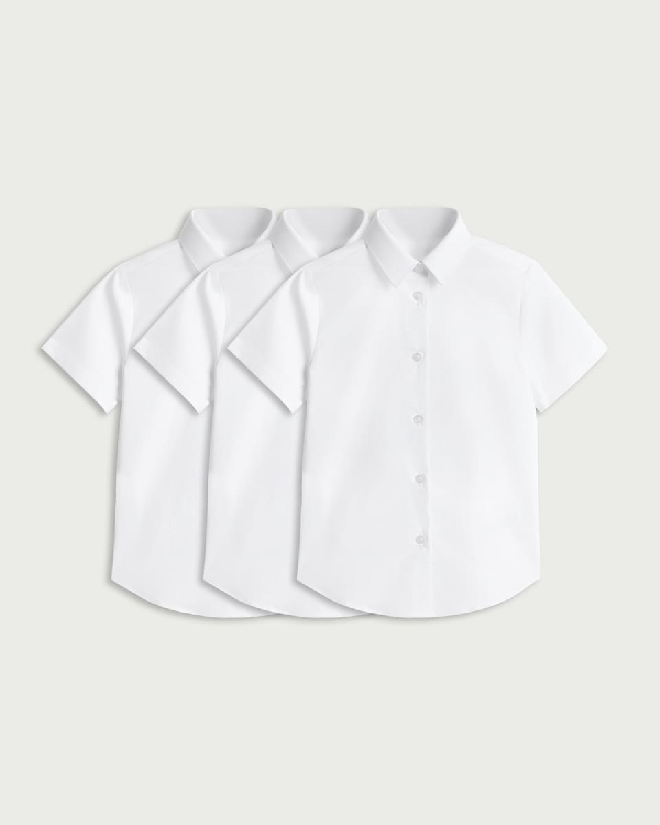 image 1 of F&F School Girls 3-Pack Cotton Rich Skinny Fit Short Sleeved Shirts in White