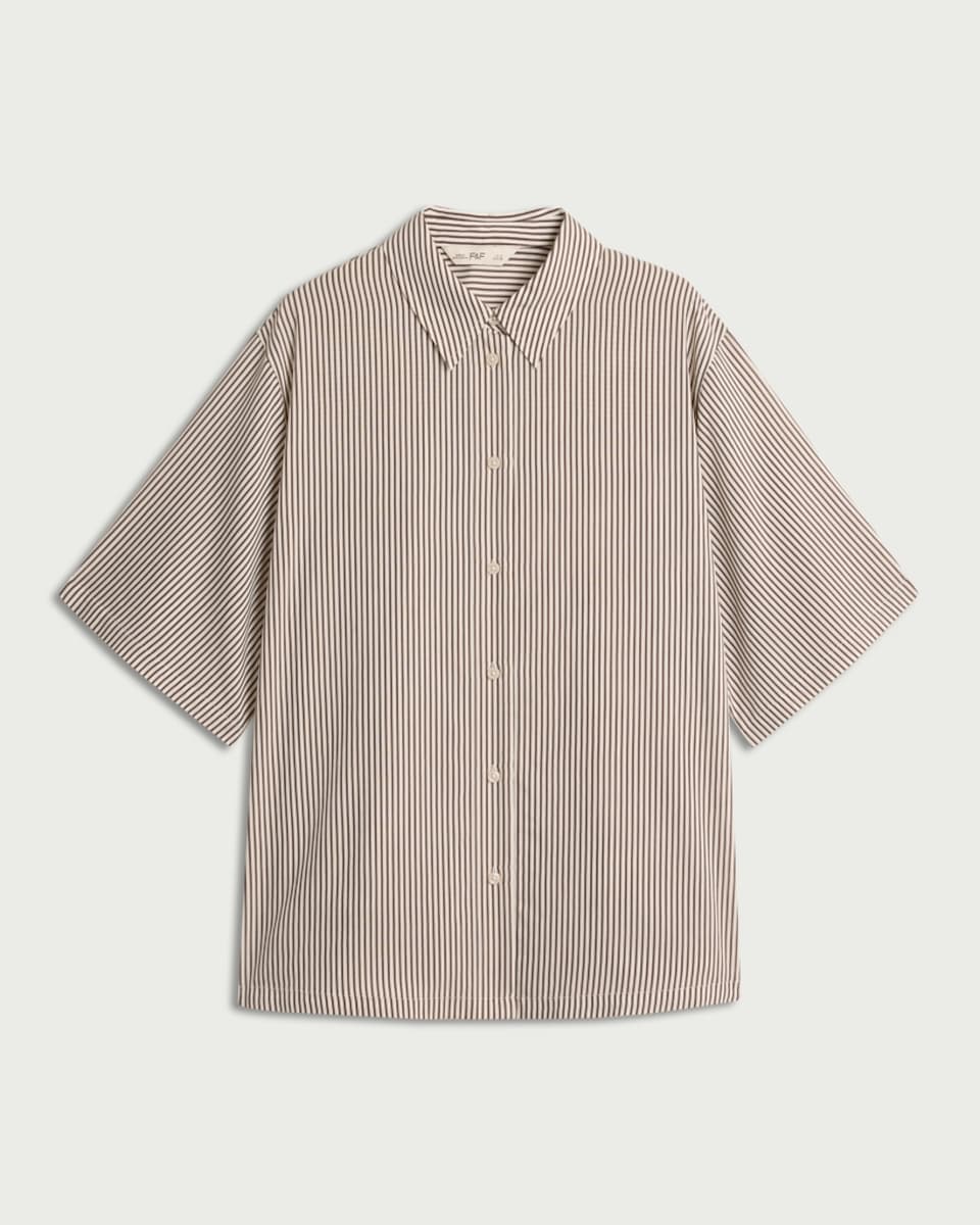 image 1 of F&F Striped Short Sleeved Oversized Fit Co-ord Shirt in Multi Brown