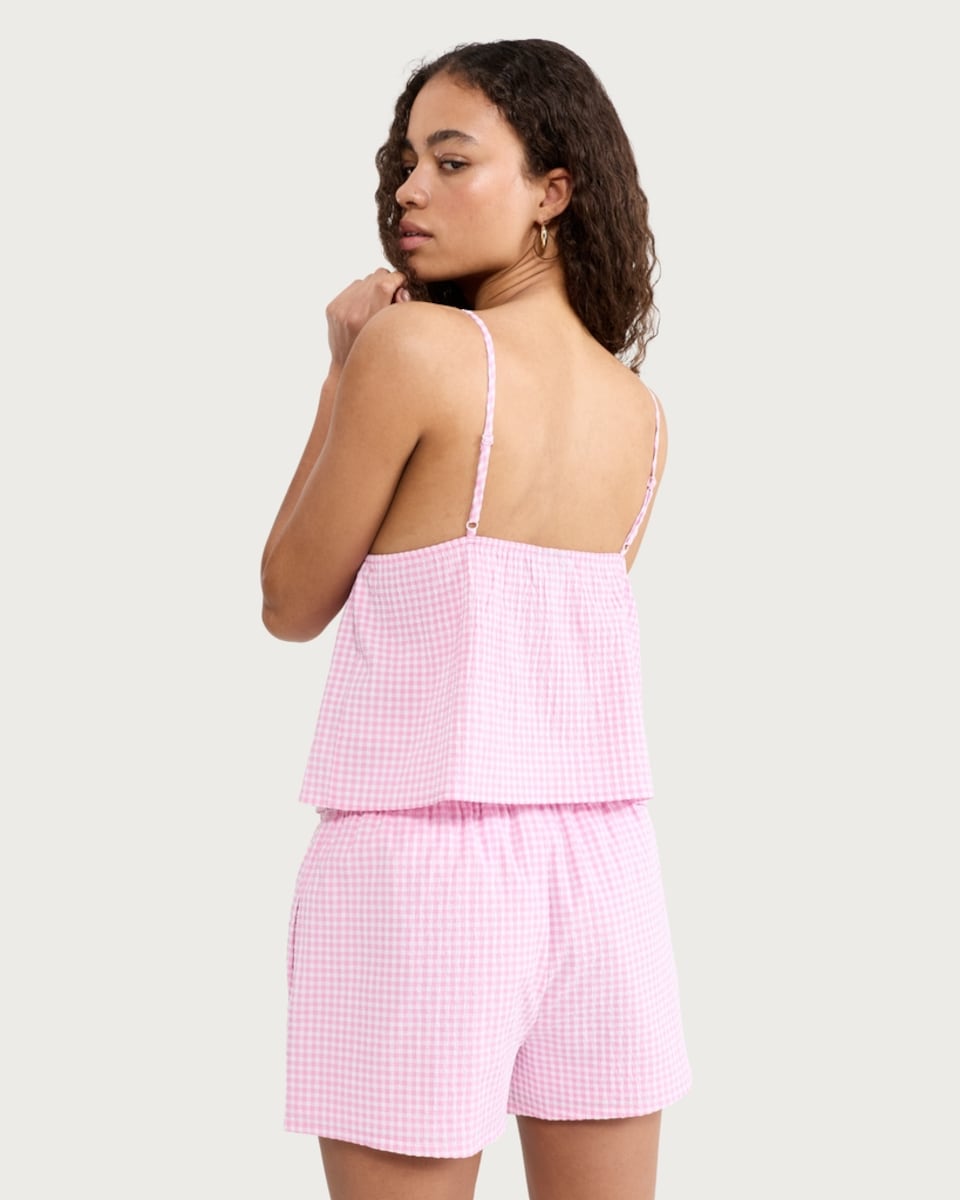 image 1 of OH ME OH MY Cotton Rich Gingham Strappy Vest in Pink