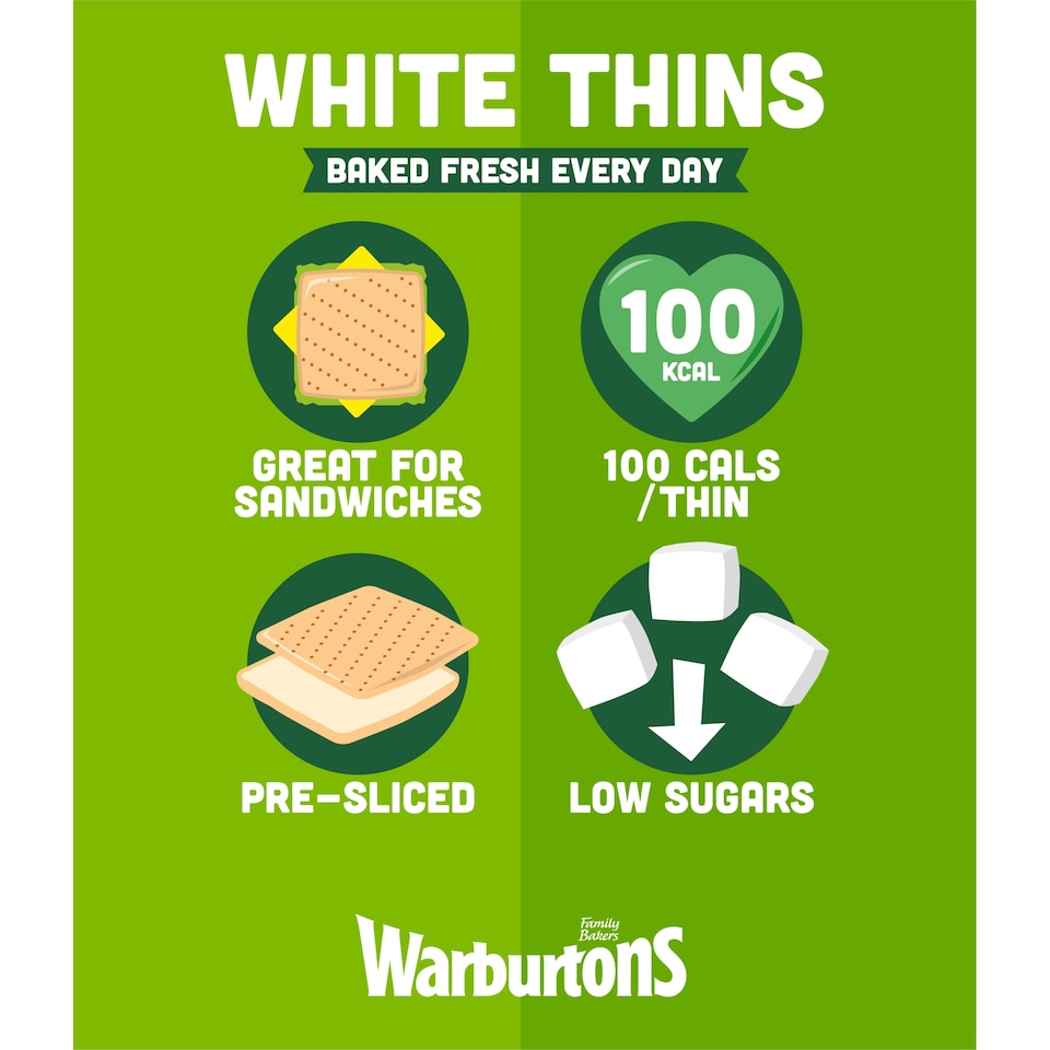 image 1 of Warburtons White Sandwich Bread Thins 6 Pack
