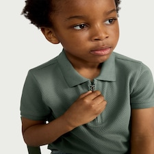 F&F Boys Popcorn Textured Zip Neck Polo Shirt in Green