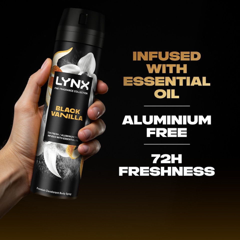 image 1 of Lynx Black Vanilla 72h Fine Fragrance Premium Deodorant Bodyspray for Men 200ml