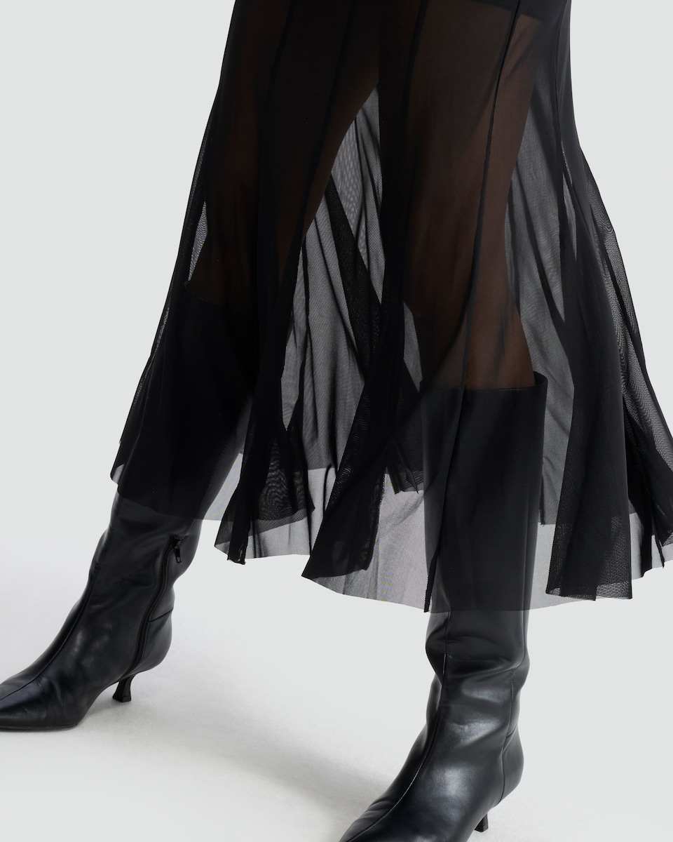 image 1 of F&F Sheer Panel Maxi Skirt in Black