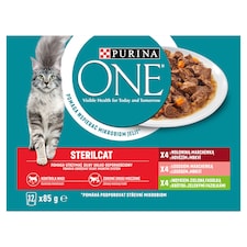 Purina ONE Sterilised kapsičky pre mačky hovädzie, losos, morka v šťave 12 × 85 g