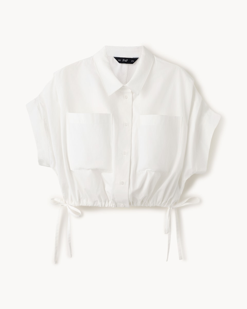 image 1 of F&F Pure Cotton Drawstring Hem Shirt in White