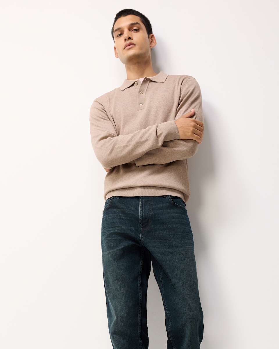 image 1 of F&F Pure Cotton Knitted Polo Jumper in Neutral