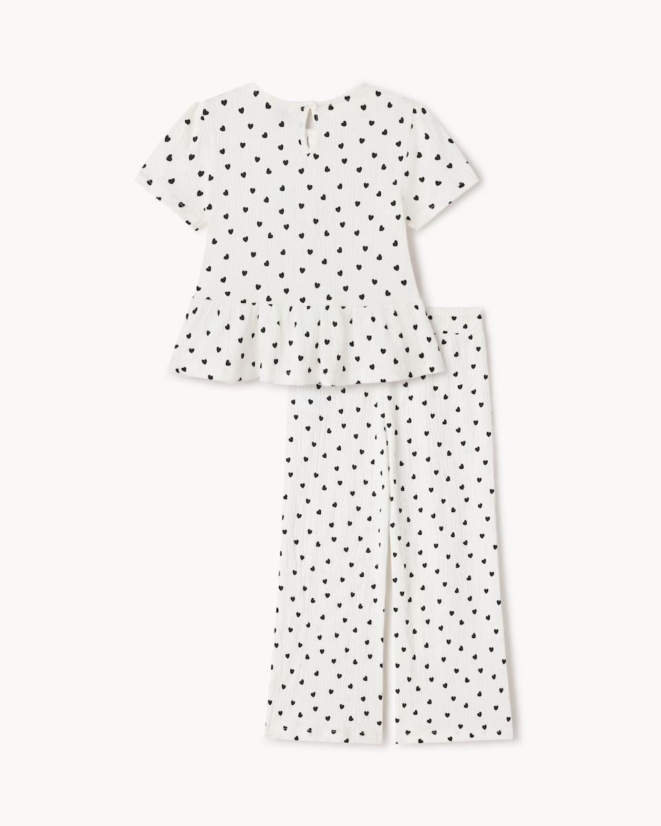 image 1 of F&F Girls 2-Piece Heart Print Top and Trousers Set in Multi Black White