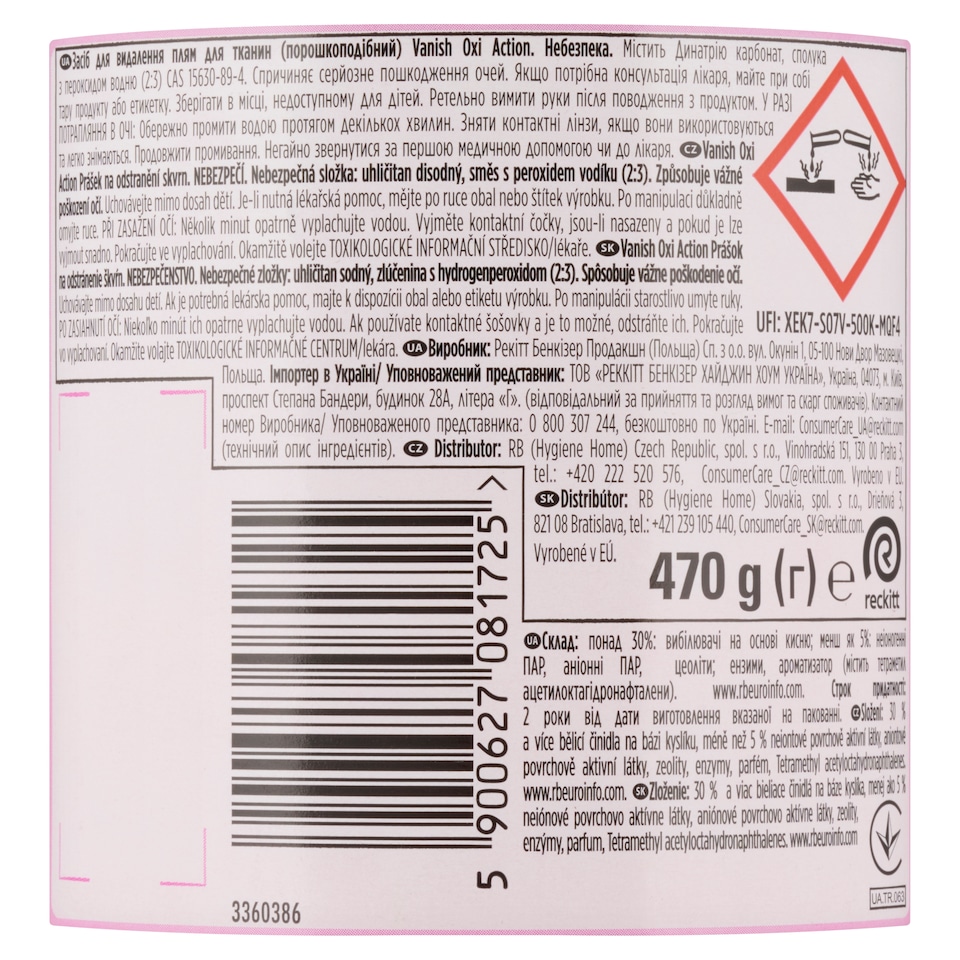 Obrázek 1 pro produkt Vanish Oxi Action Prášek na odstranění skvrn 470g