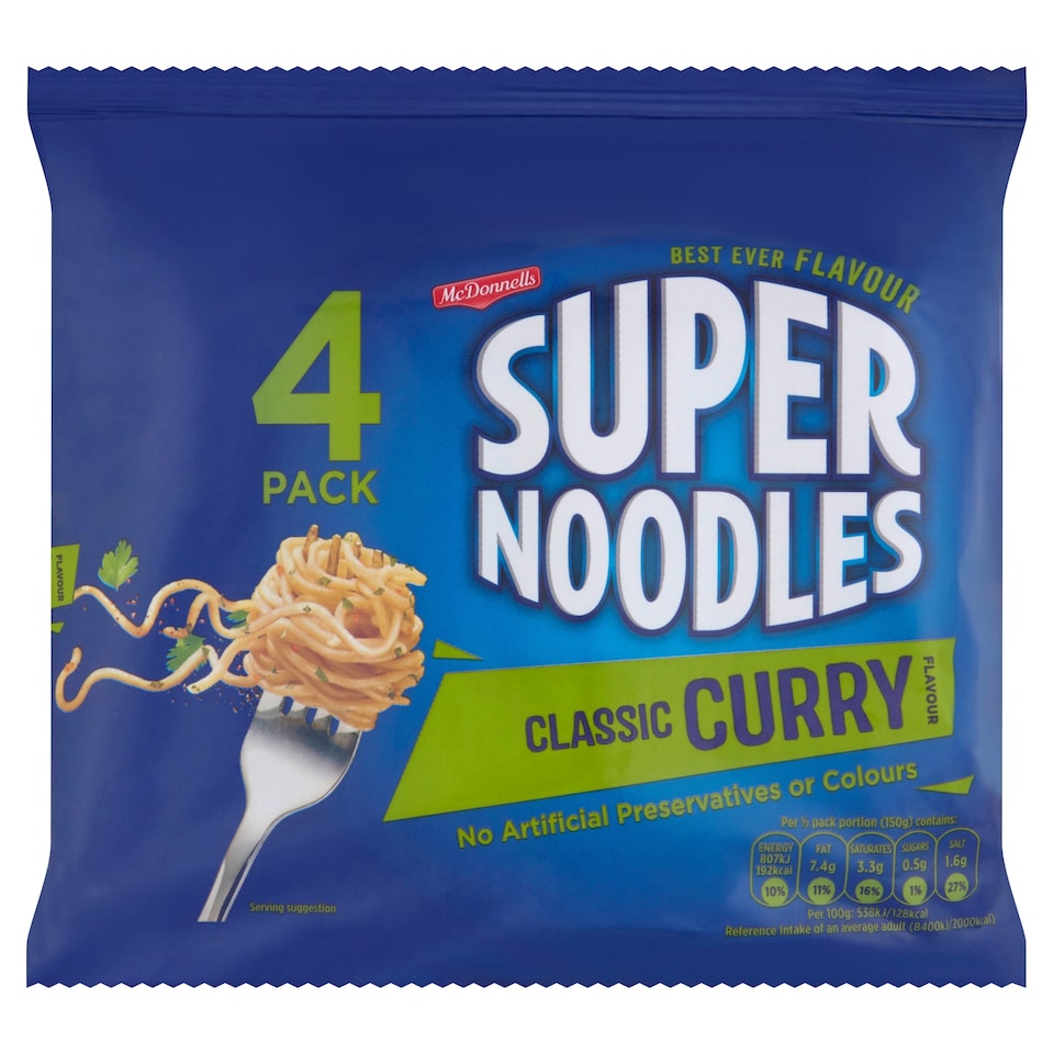 Mc Donnells Supernoodles Curry 4 Pack 85G