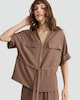 image 1 of F&F Zip Front Tie Waist Shirt in Brown