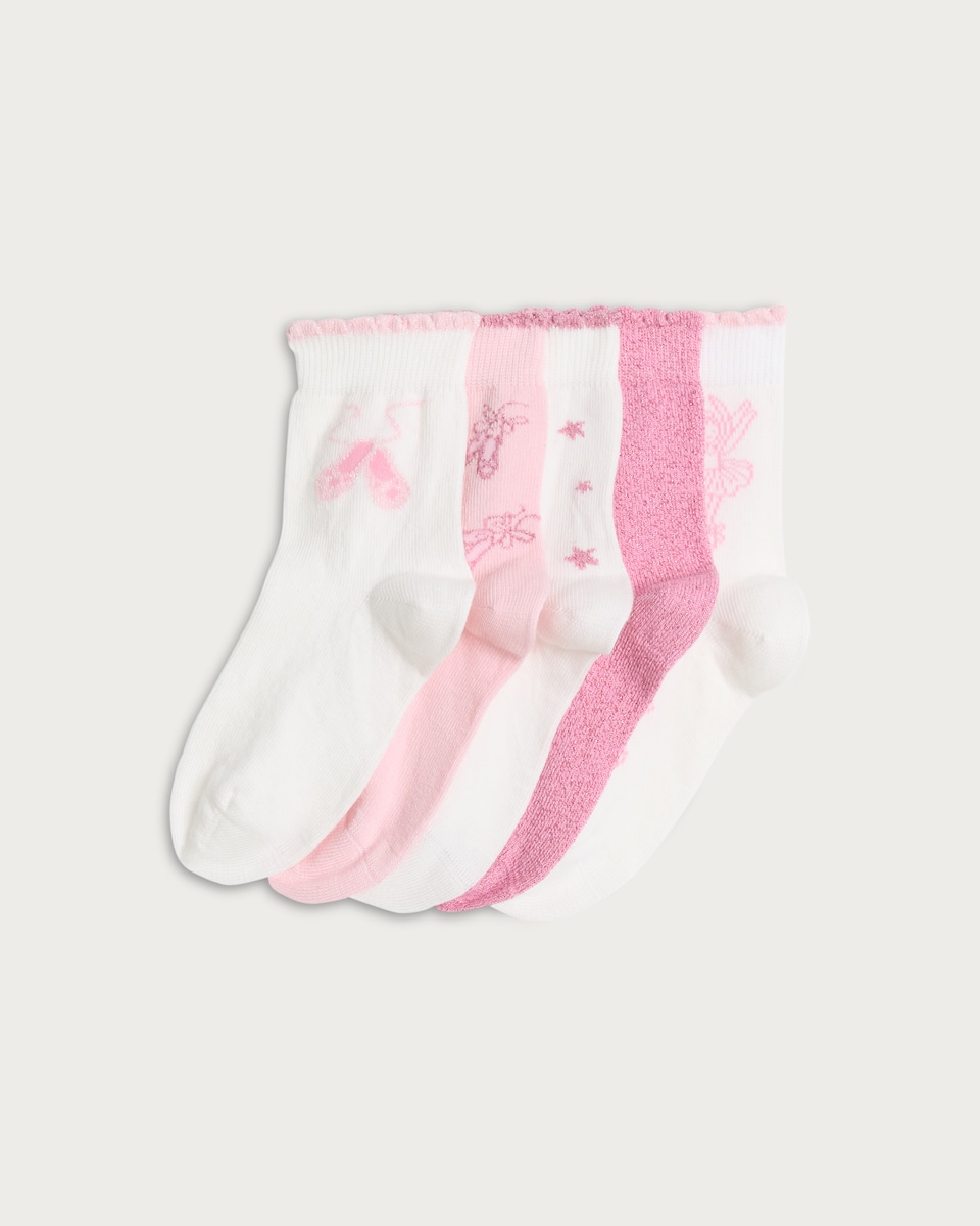 F&F Girls 5-Pack Ballet Print Ankle Socks in Multi