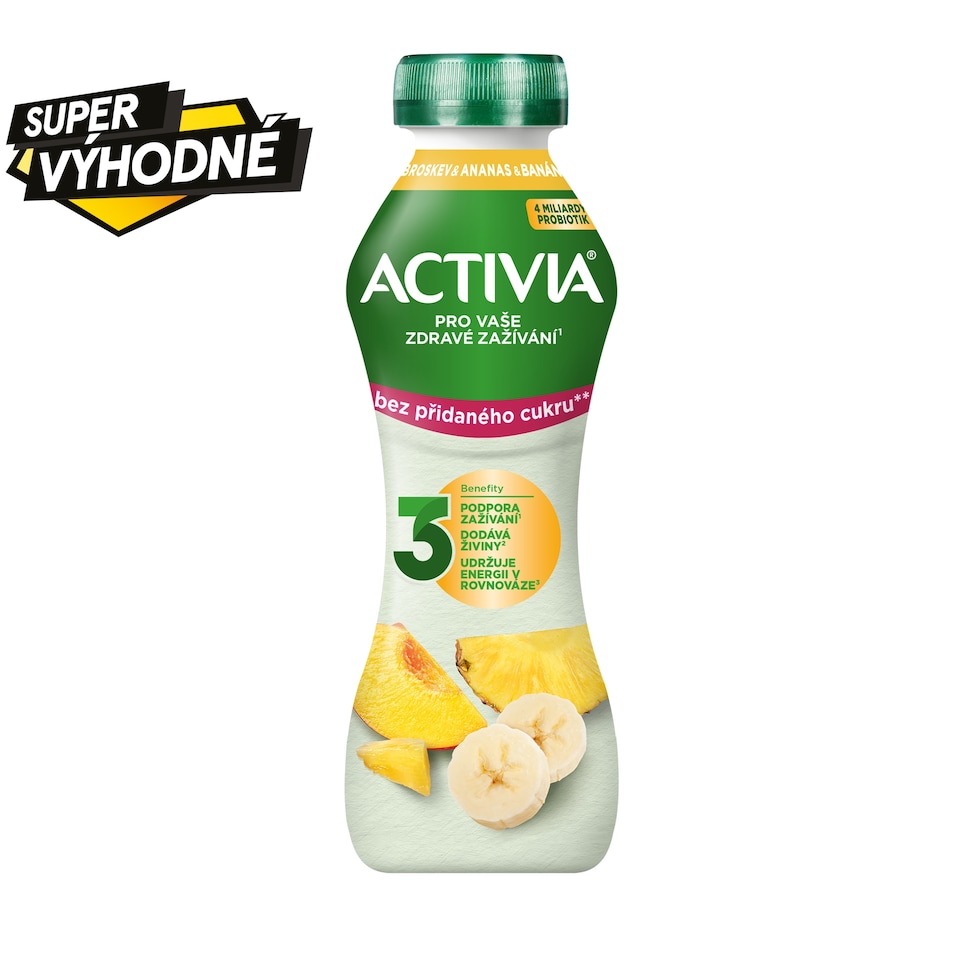 ACTIVIA Nápoj bez přidaného cukru broskev/ananas/banán 270g