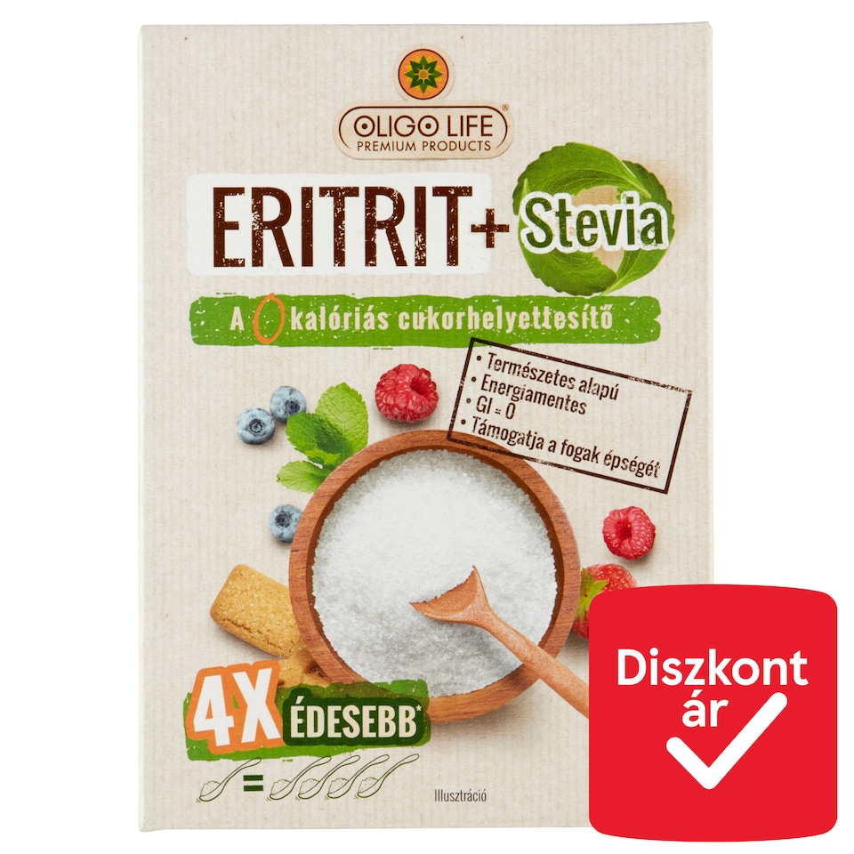 Oligo Life étkezési célra használható eritrit és stevia alapú édesítőszer 275 g