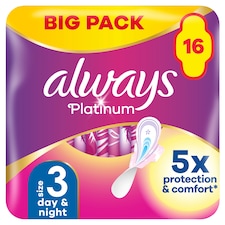 Always Platinum Night Size 3 Sanitary Towels 16 Pack