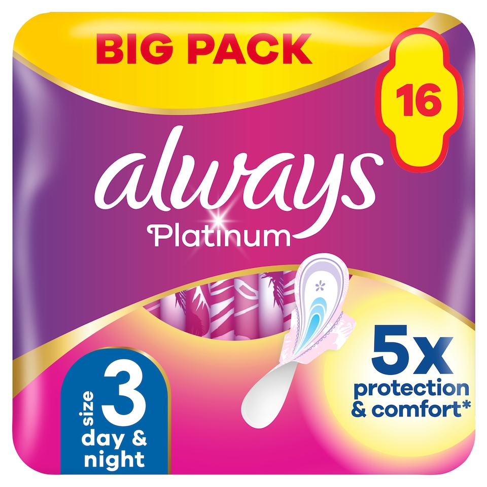 image 1 of Always Platinum Night Size 3 Sanitary Towels 16 Pack