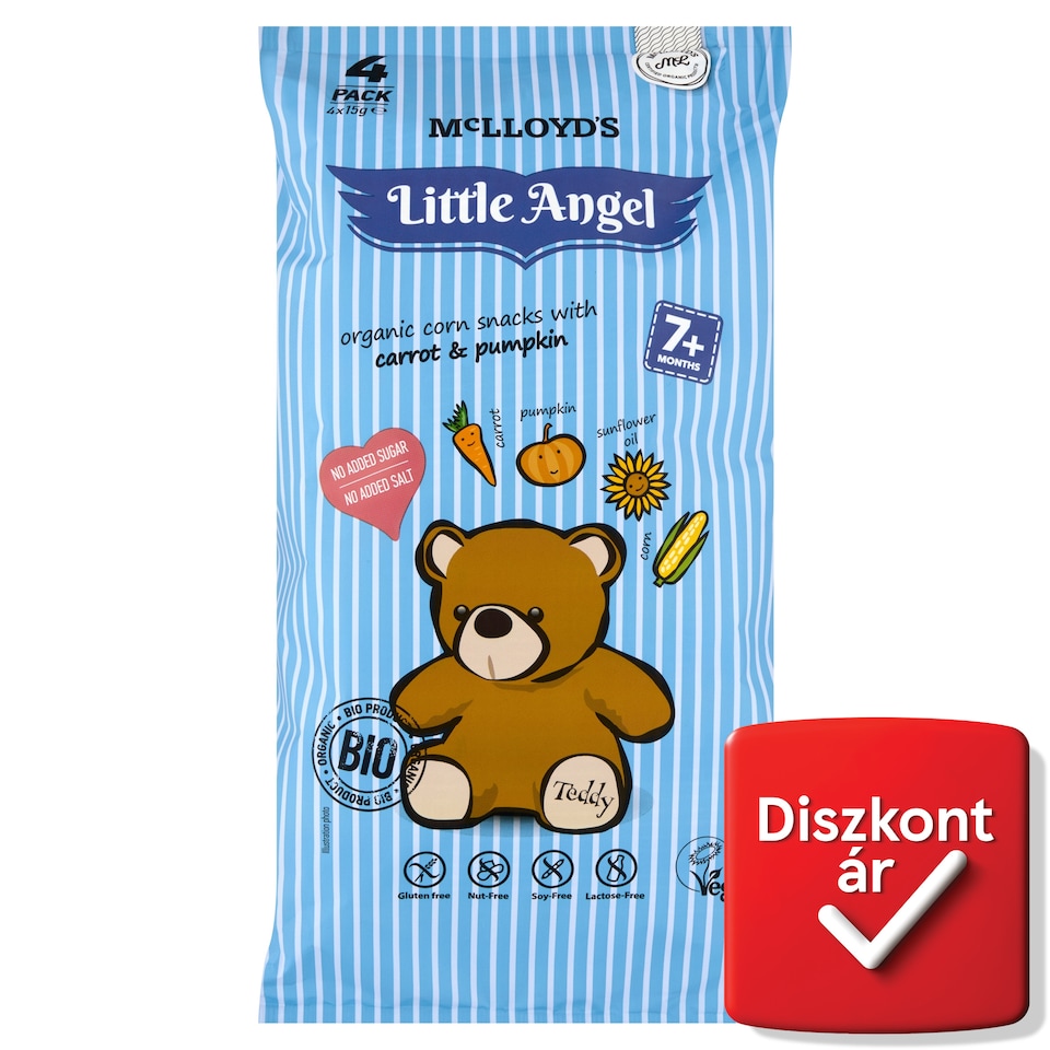 McLloyd's Little Angel Teddy extrudált kukoricás bio snack répával és tökkel 4 x 15 g (60 g)