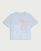 image 4 of F&F Girls Pure Cotton Bow Embroidered T-Shirt in Blue