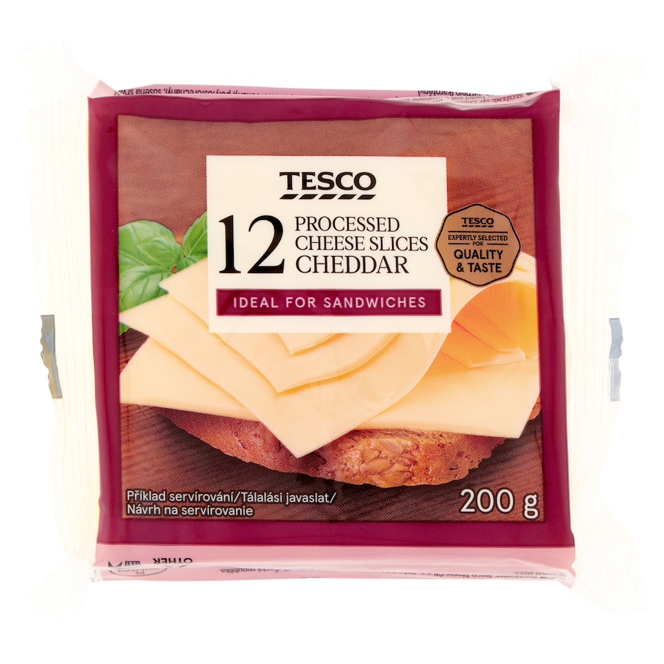 Tesco Sliced, Semi-Fat, Slicable, Bulk Cheese Spread with Cheddar Cheese 12 x 16,67 g (200 g)