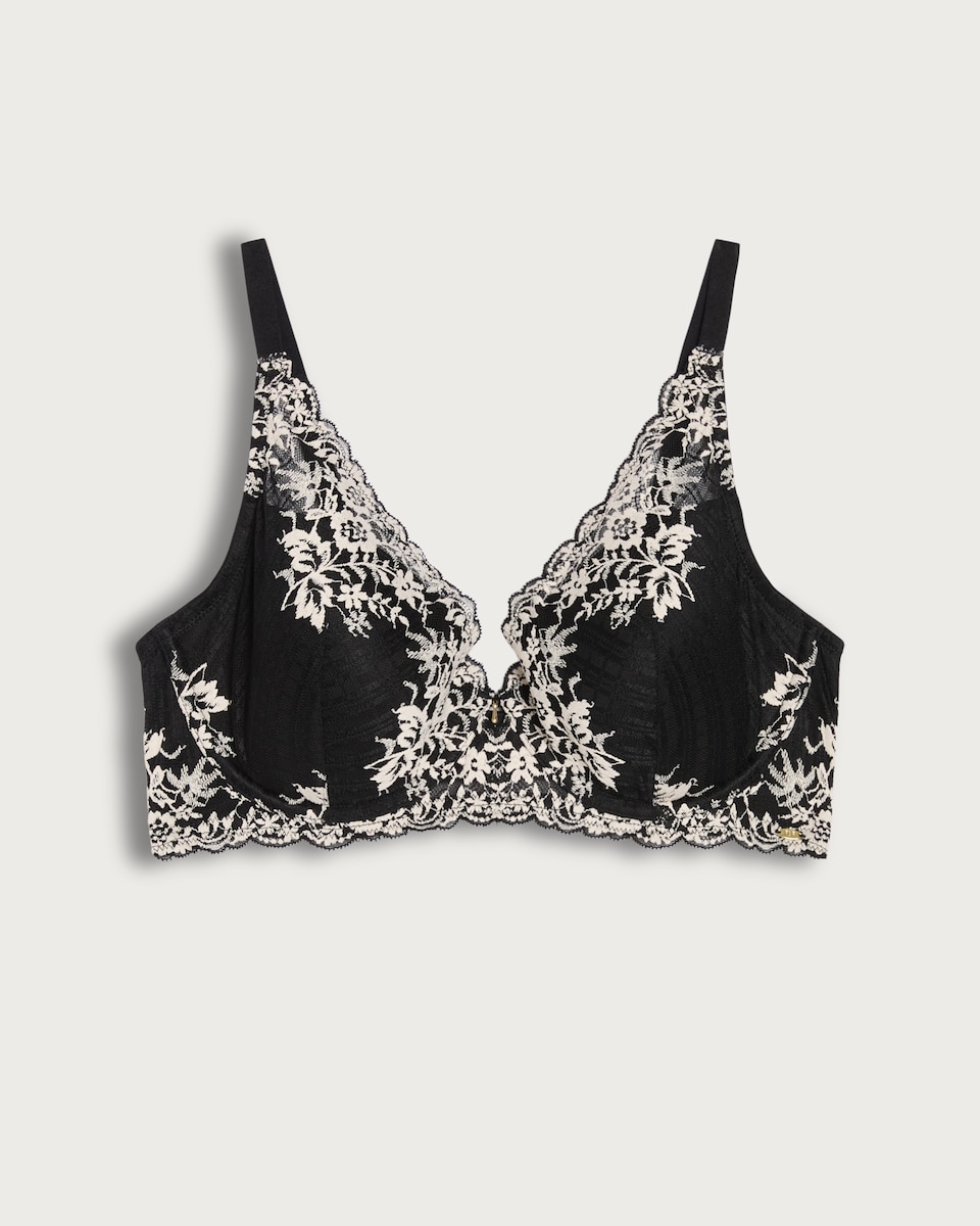 F&F Fuller Bust Floral Lace Detail Underwired Plunge Bra in Black