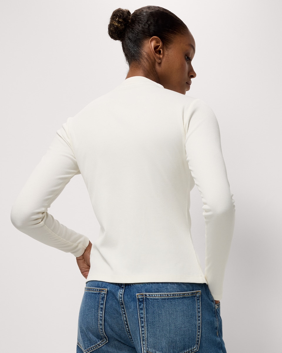 image 1 of F&F High Neck Asymmetric Button Top in Cream