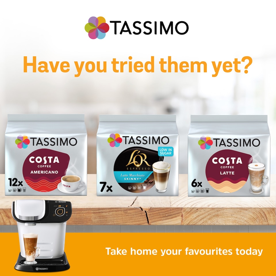 image 1 of Tassimo Costa Skinny Latte Coffee Pods 6 Servings 200.4g