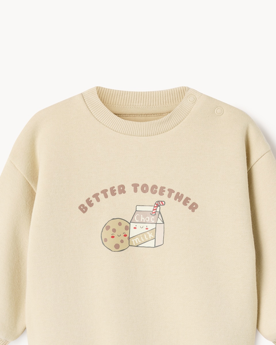 image 1 of F&F Baby Printed Sweatshirt and Joggers Set in Cream