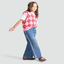 F&F Girls Pure Cotton Wide Leg Denim Jeans in Navy