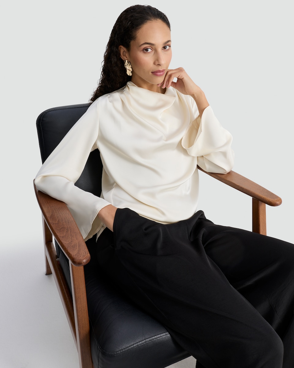 image 1 of F&F Satin Cowl Neck Blouse in Ivory