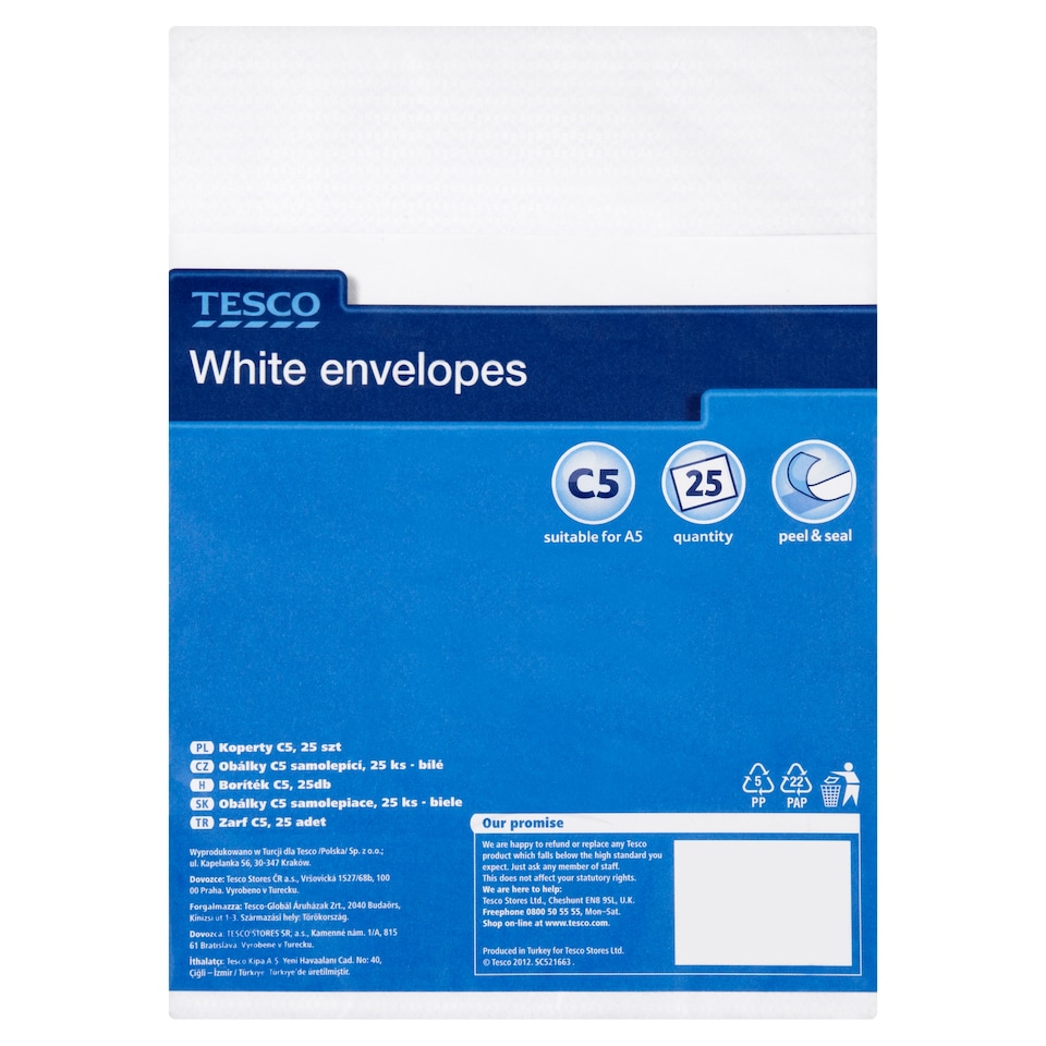Tesco White C5 Envelopes 25Pk