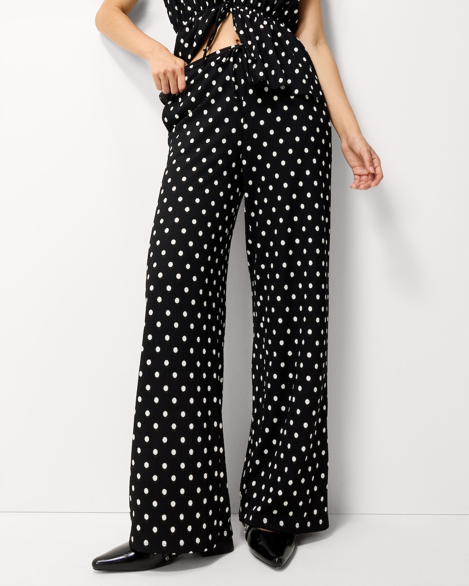 image 1 of F&F Textured Polka Dot Wide Leg Trousers in Multi Black
