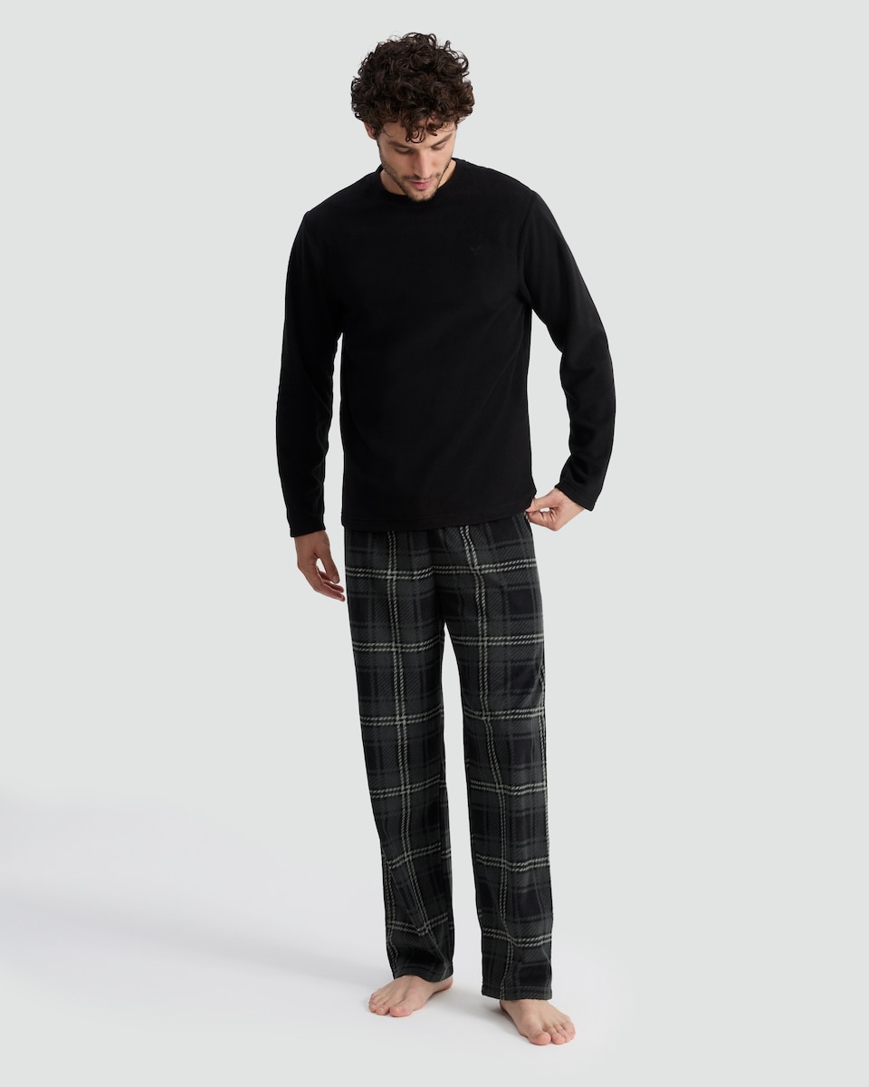 image 1 of F&F Check Print Long Sleeved Pyjama Set in Green