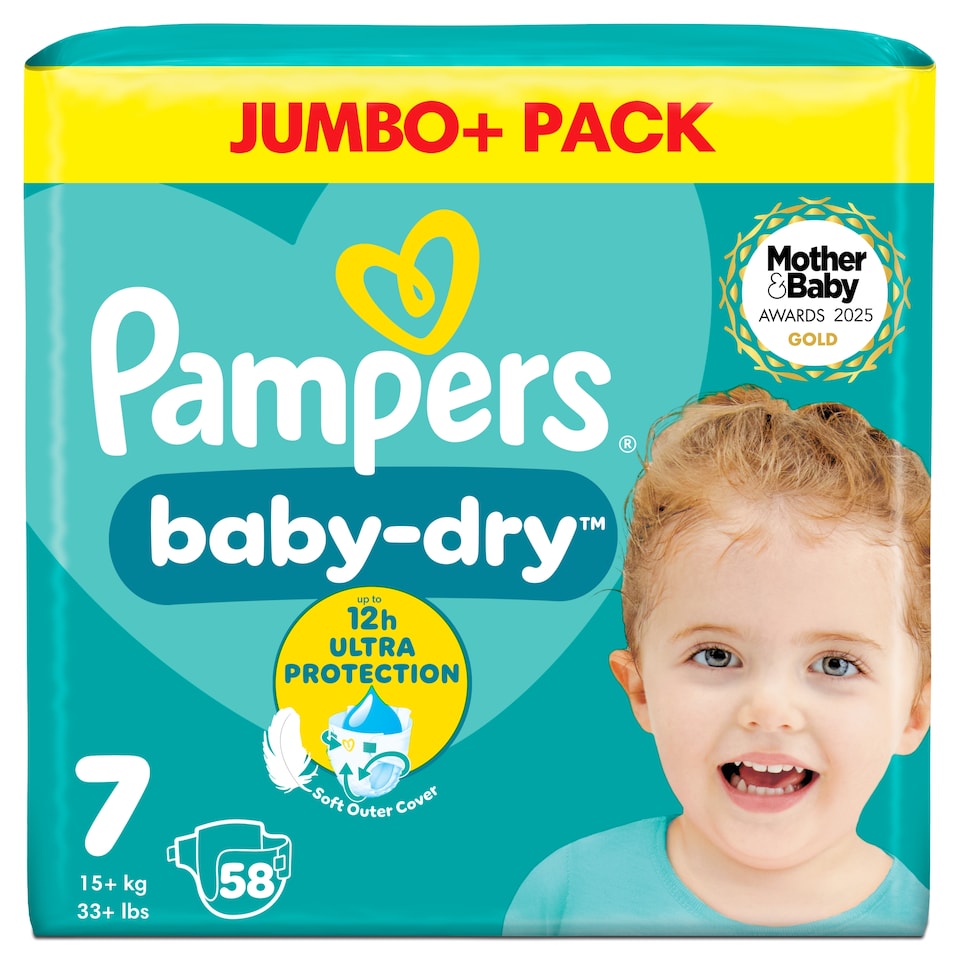image 1 of Pampers Baby Dry Size 7 Jumbo+ Pack 58 Nappies