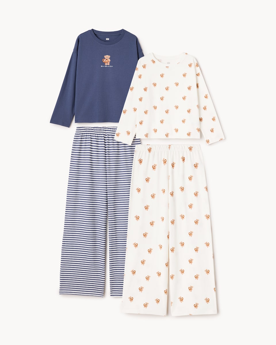 image 1 of F&F Girls 2-Pack Pure Cotton Printed Pyjama Sets in Multi