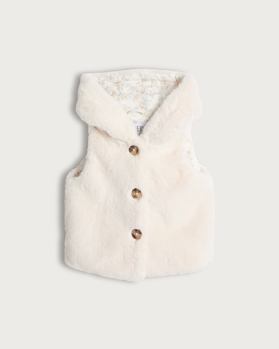 image 1 of F&F Baby Fleece Bear Ears Hooded Gilet in Cream