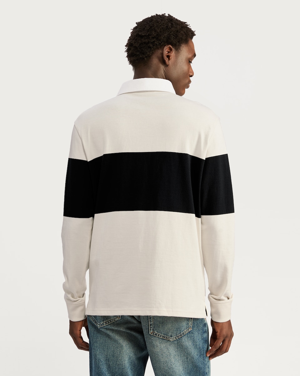 image 1 of F&F Pure Cotton Striped Long Sleeved Rugby Shirt in Cream