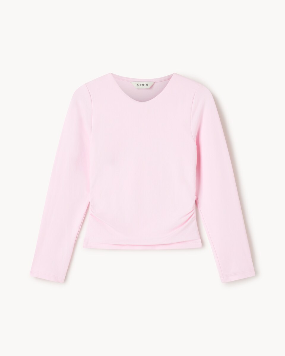 image 1 of F&F Girls Slinky Ruched Side Top in Pink