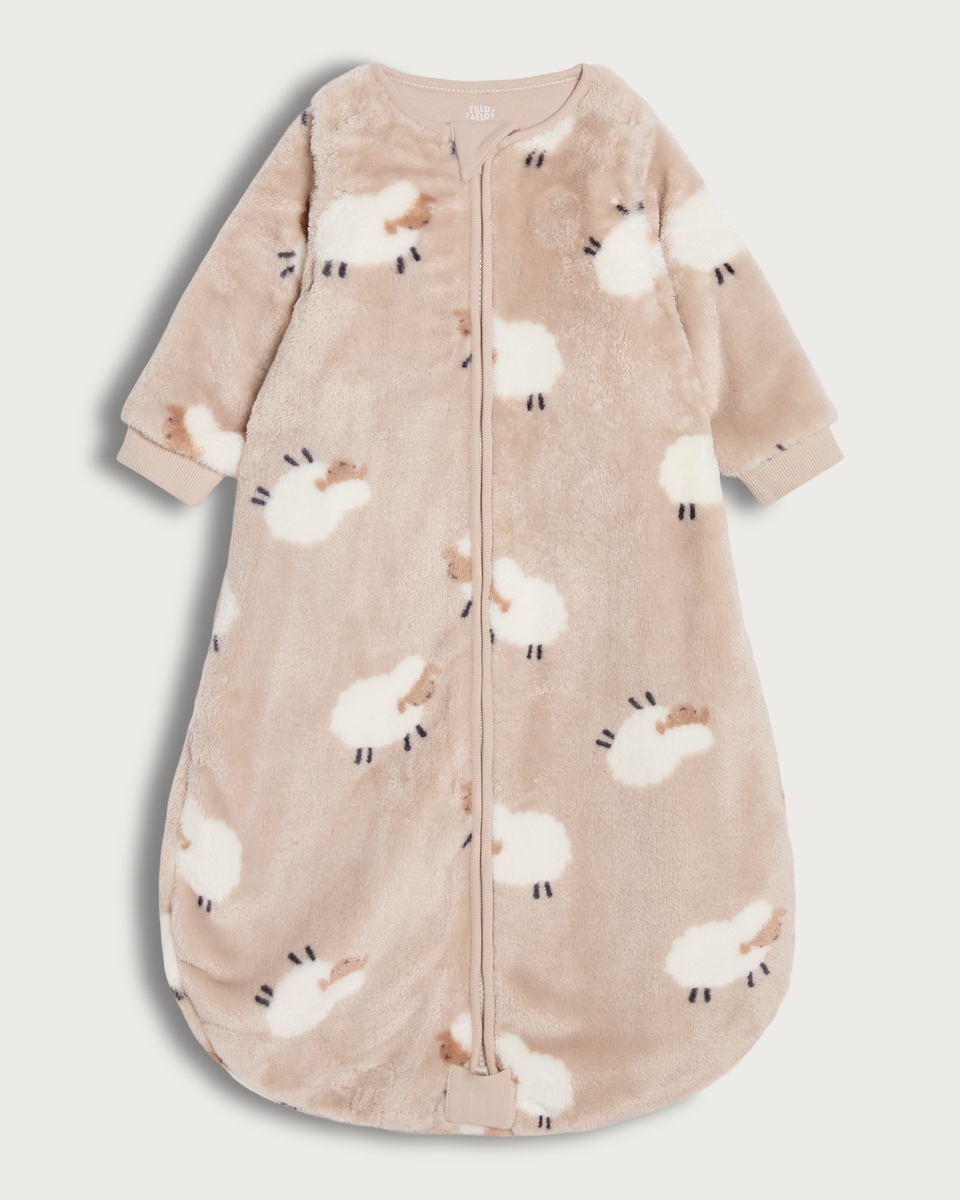 image 1 of F&F Baby Fleece Textured Sheep Print 2.5 Tog Sleeping Bag in Natural