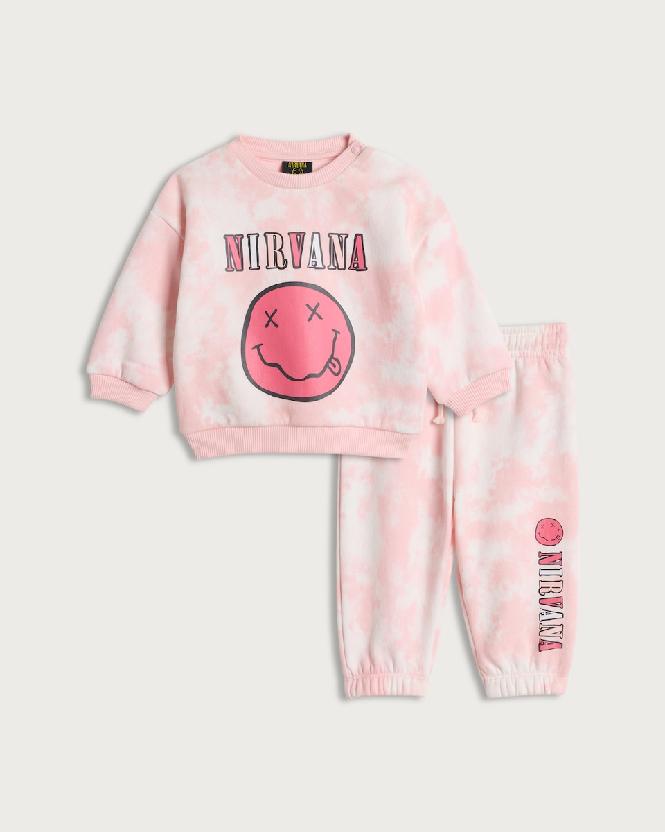 image 1 of Nirvana 2-Piece Cotton Rich Tie Dye Sweatshirt and Joggers Set in Pink