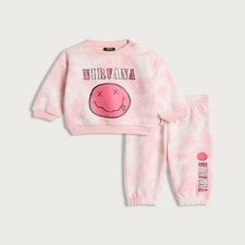 Nirvana 2-Piece Cotton Rich Tie Dye Sweatshirt and Joggers Set in Pink