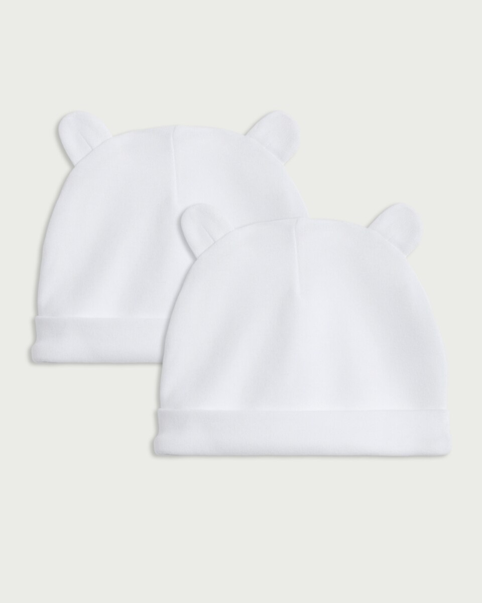 F&F Baby 2-Pack Pure Cotton Bear Ear Hats in White