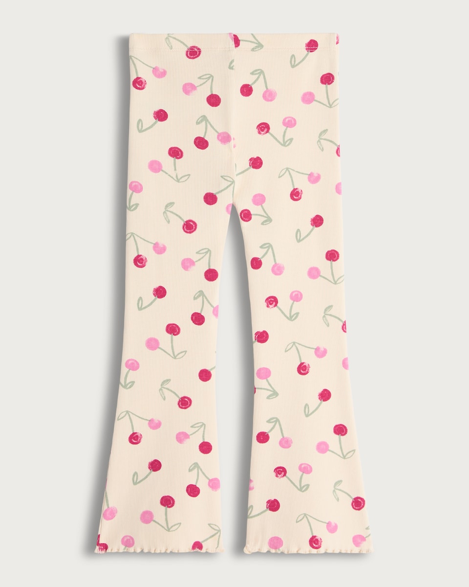 image 1 of F&F Girls 2-Pack Cotton Rich Ribbed Printed Flared Leggings in Multi