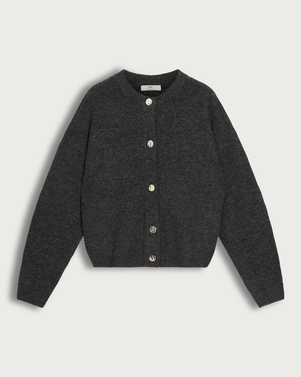 F&F Knitted Button Up Cardigan with Wool in Grey
