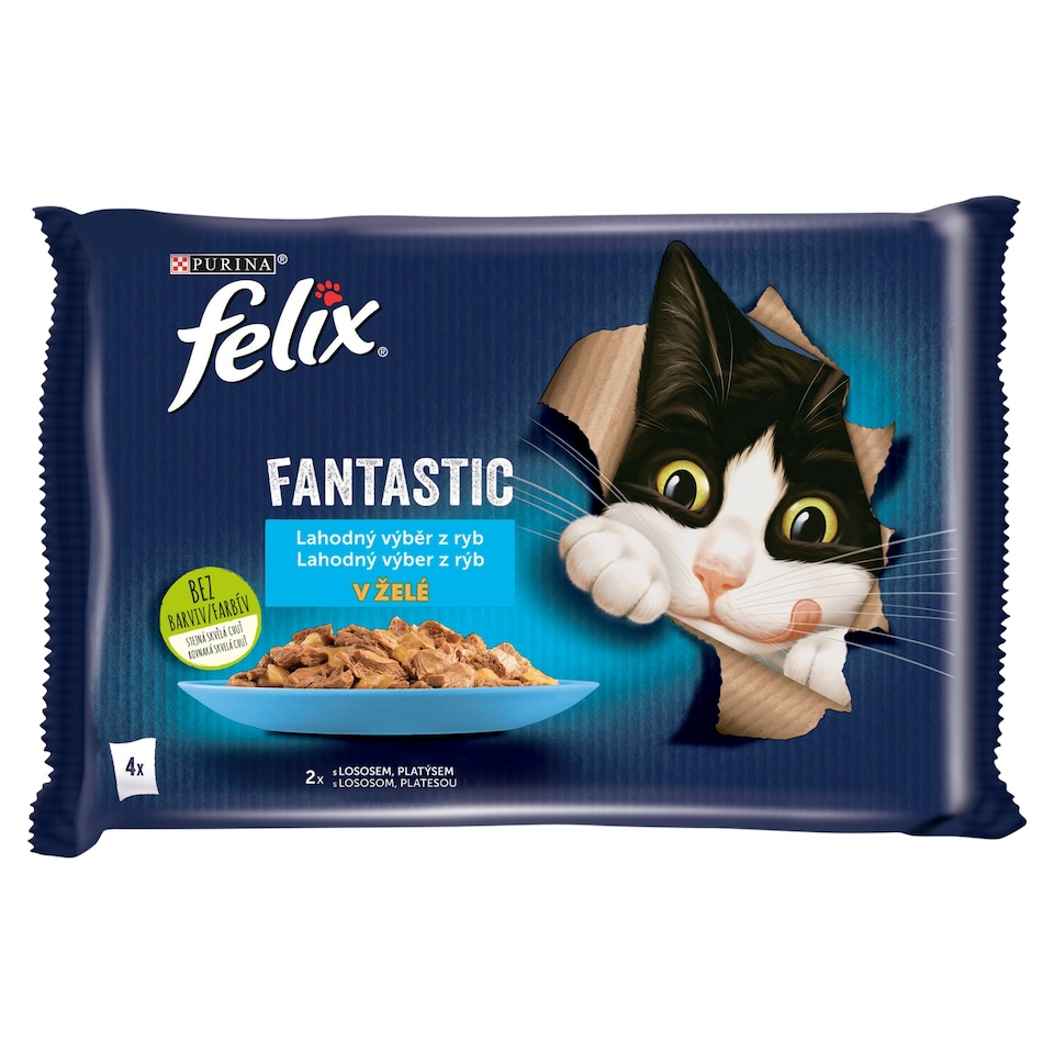 obrázok 1 z Felix Fantastic kapsičky pre mačky losos, platesa v želé 4 x 85 g